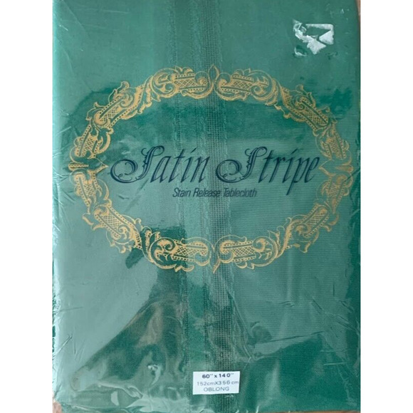 Bardwil Linens Tablecloth Satin Stripe Green Stain Release 60" x 140" Oblong - Picture 1 of 5